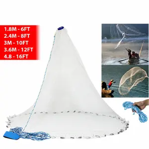 6/8/10/12/16FT Fishing Cast Net Bait Easy Throw Hand Cast Strong Nylon Mesh USA
