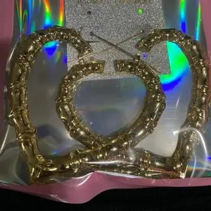 Heart Shaped Hoop Earrings - Gold Tone Bamboo Design for Women's Fashion Accessories