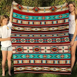 Tribal Native Striped Aztec Print Blanket Fluffy Flannel Throw Blanket Holiday Gift Blanket Ultra-fine Fiber Bed Blanket Soft Lightweight, Suitable for Adults Boys Girls