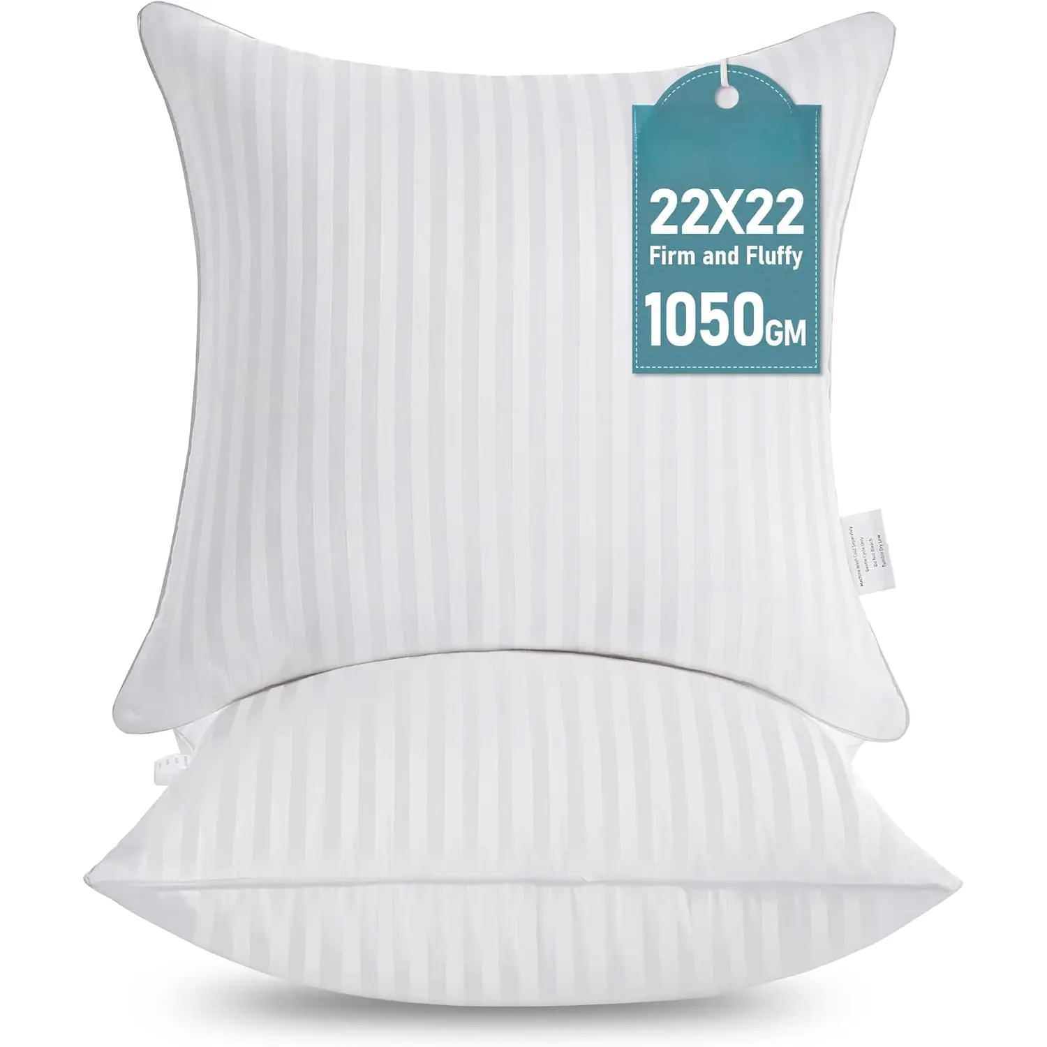 22 x 22 Throw Pillow Inserts, Firm and Fluffy Decorative Square Pillows for Couch Bed Sofa with Soft Cotton Cover White Cushion with Down Alternative Pack of 2