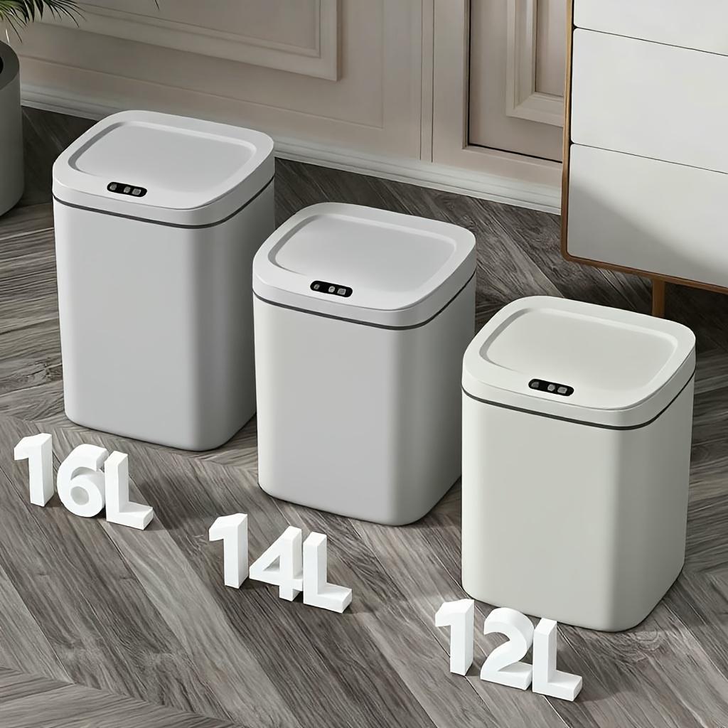 Motion-Activated Smart Trash Bin for Bathrooms, Featuring a Lid And Touchless Operation. Its Minimalist Design Makes It Ideal for Home, Kitchen, Office, Bathroom, And Outdoor Settings, Providing an Effective Solution for