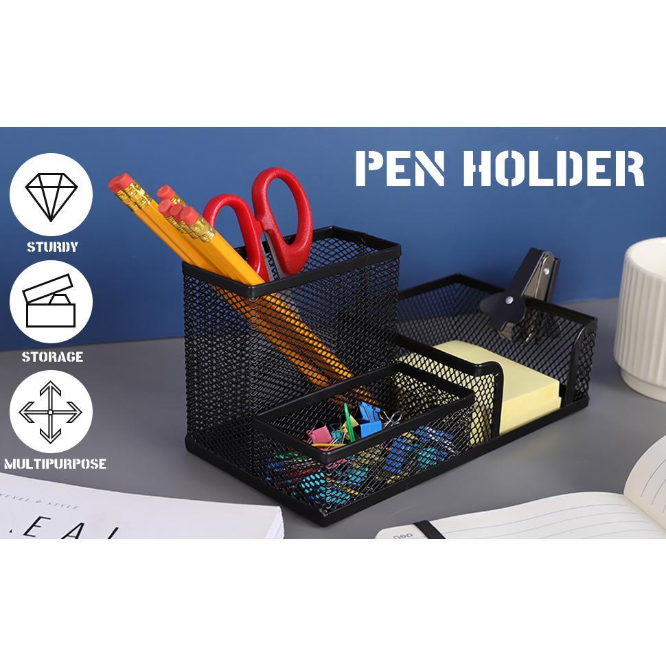Black Mesh Desk Organizer - 3-Tier Storage with Pencil Holder & Baskets,Office Supplies Organizer for Desktop, Home & School Use