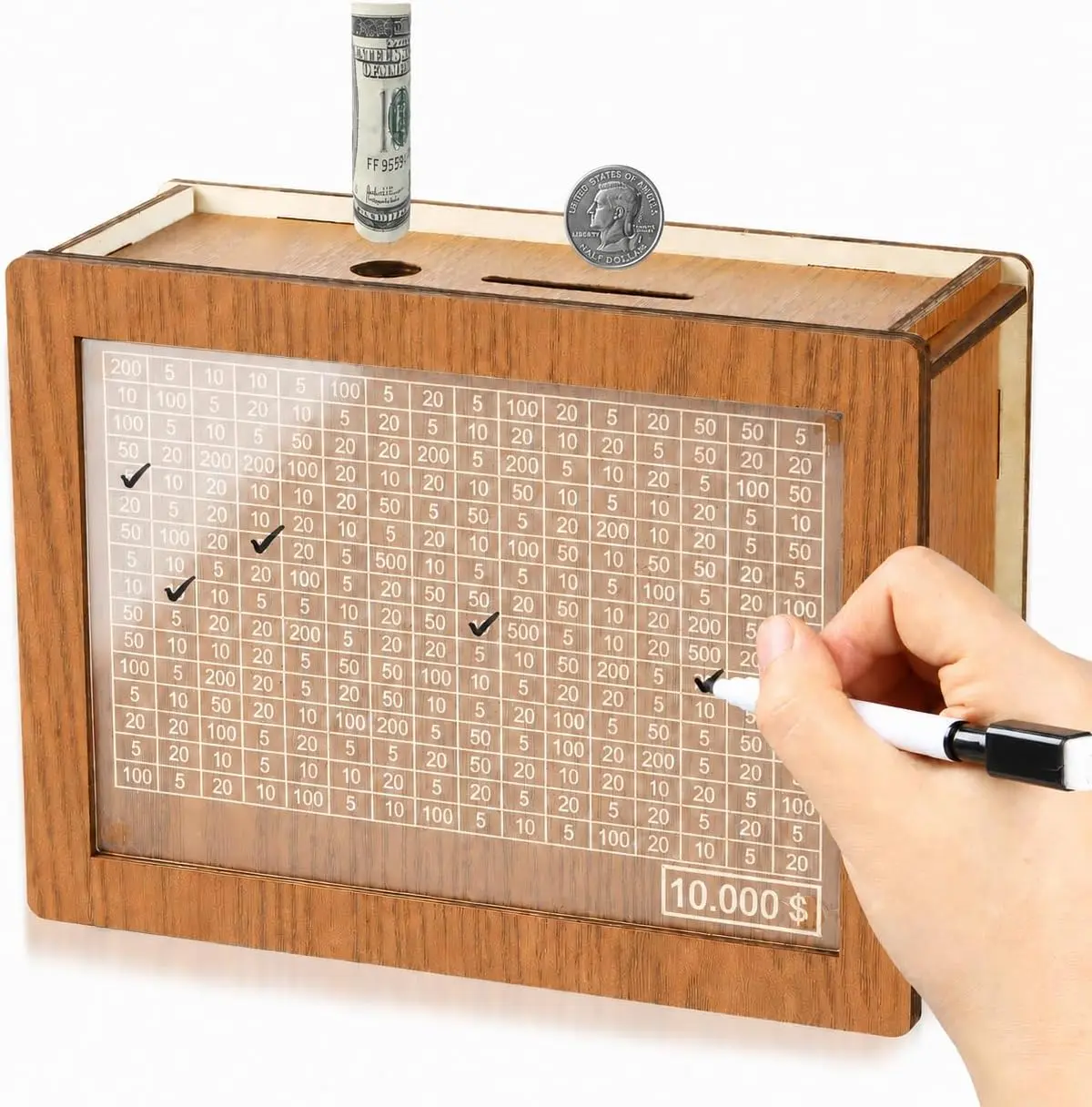 10000 Savings Challenge Box, Money Saver Box 10k Smash, Wooden Digital Save Piggy Bank for All users, Cash Vault Wooden Savings 10,000 Dollar, Caja De Ahorros, Cashbox Kakeibo
