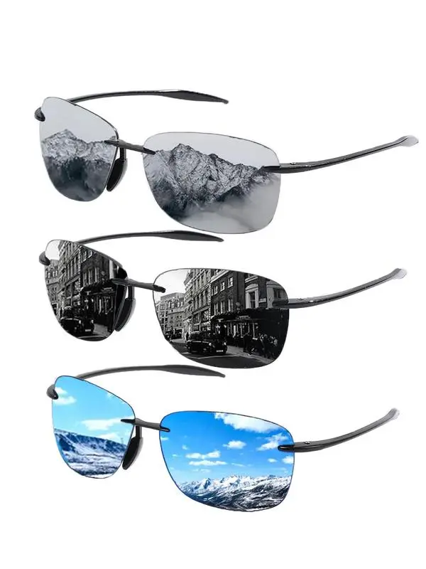 Retro Rimless Square Sunglasses for Men Vintage Tinted Lens Summer Shades Lightweight Fashion Eyewear for Driving, Travel, Parties & Daily Use