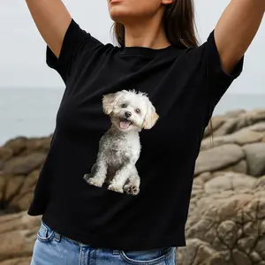Cute White Dog Print Women's T-Shirt Pet Lover Design Summer Casual Wear Gift For Dog Enthusiasts