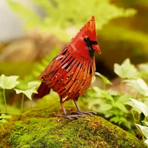 Cardinal Statue Metal Bird Yard Art, Garden Yard Sculpture Art - Red Large Realistic Standing - Outdoor Fall, Winter, Spring, Summer Decoration - Handmade Ornament Decor Mom, Sympathy Gifts