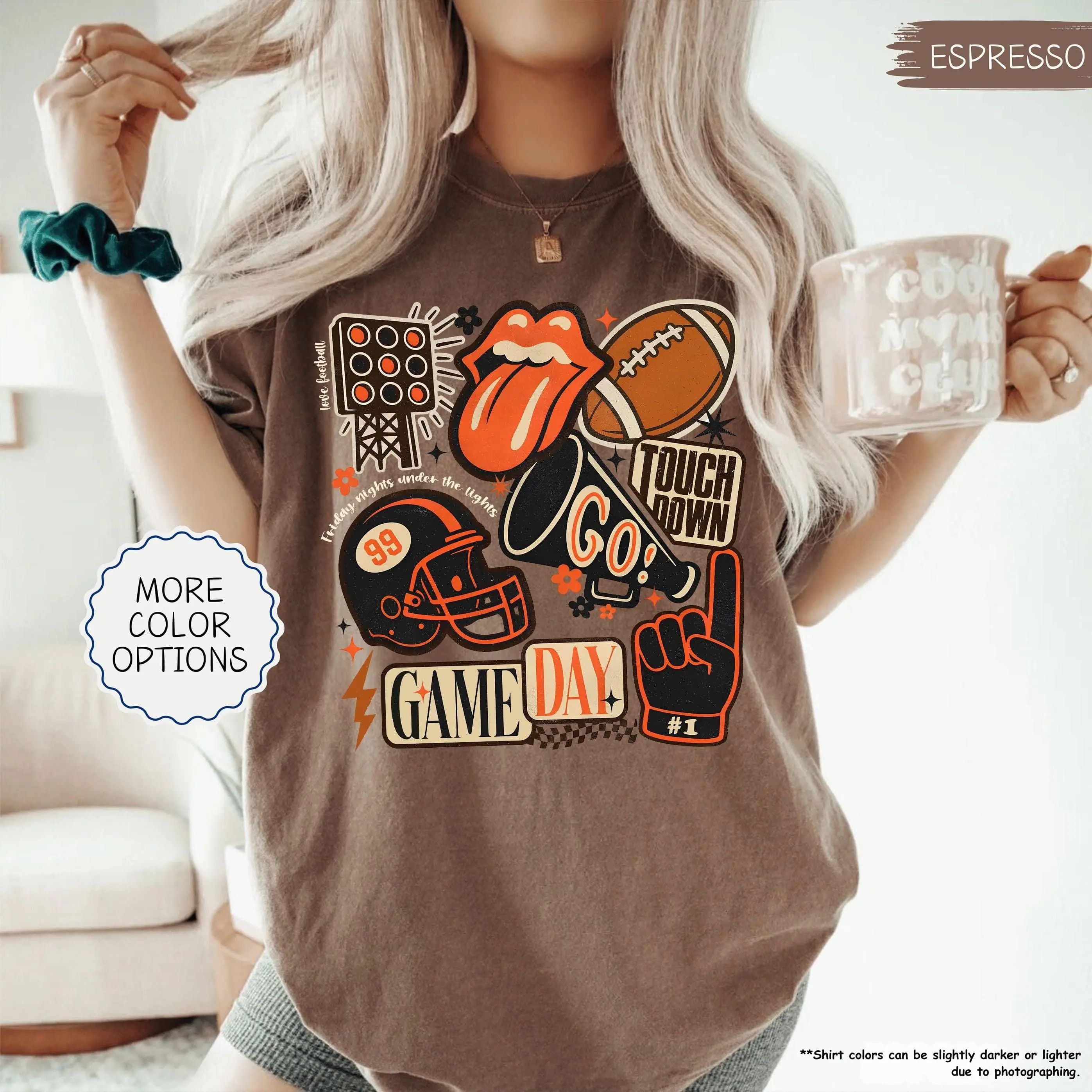 Comfort Colors  Football Collage Shirt, Game Day Touchdown Tee, Football Season Shirt, Orange And Black Football, Fall Football T-Shirt