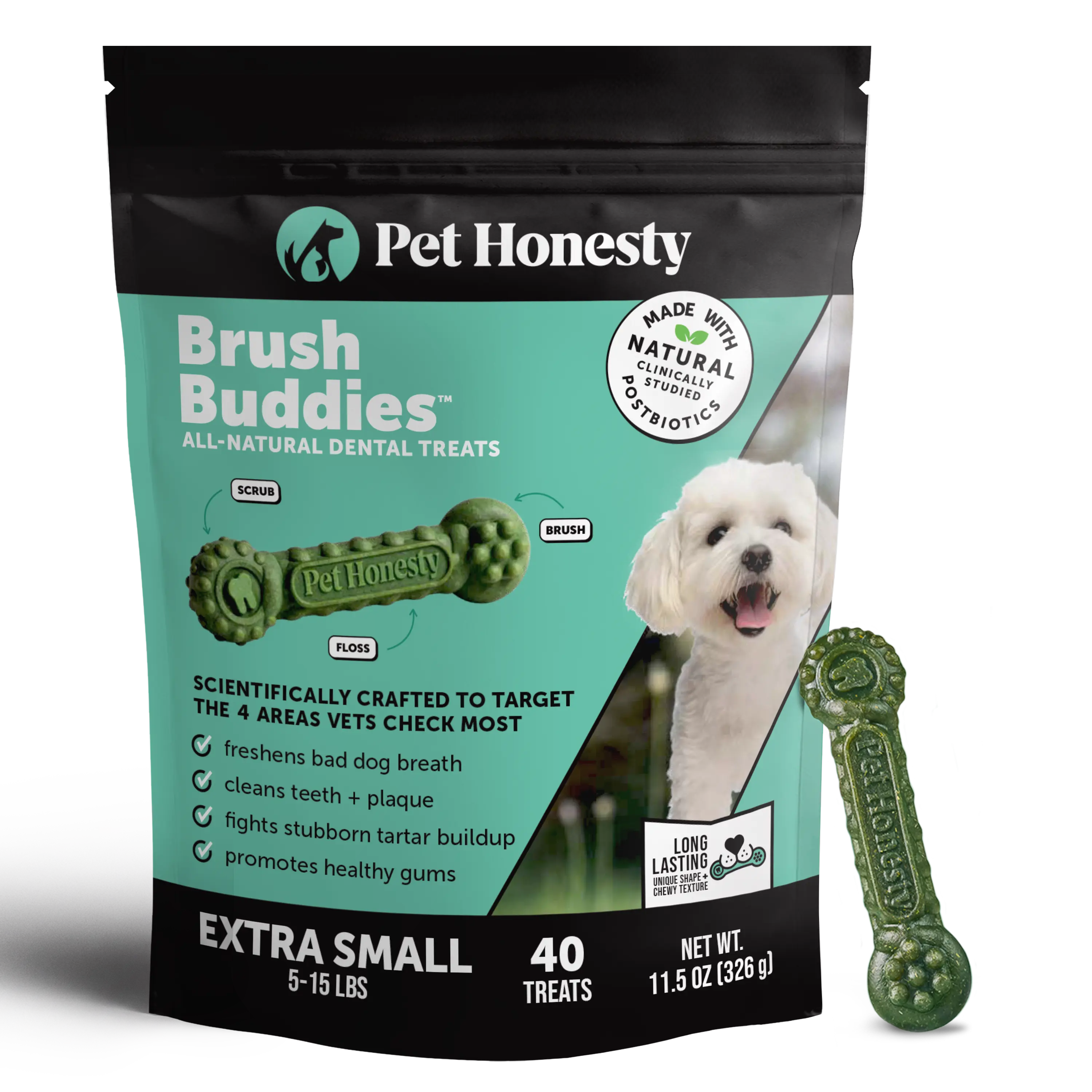 Brush Buddies All-Natural + Long Lasting Dental Treats for Extra Small Sized Dogs - 40 Count Brush Buddies All-Natural + Long Lasting Dental Treats for Extra Small Sized Dogs - 40 Count