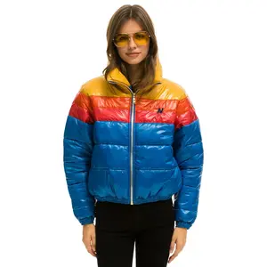 COLOR BLOCK LUXE APRES PUFFER JACKET -  GLOSSY SNORKEL BLUE