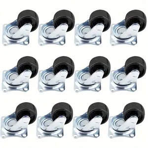 12-Pack 1" Small Swivel Caster Wheels - Durable, Heavy Duty, Rotating for Smooth Movement, Polished Metal & Plastic, Rubber Base for Commercial & Home Use
