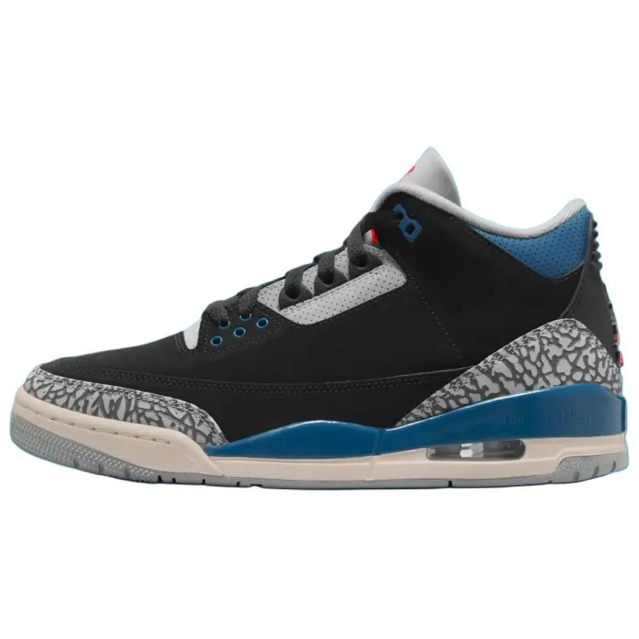 Jordan 3 Retro OG Rare Air Durable Non-slip Mid Top Basketball Shoes Men's Black Chile Red Neutral Grey Military Blue IB8967-004