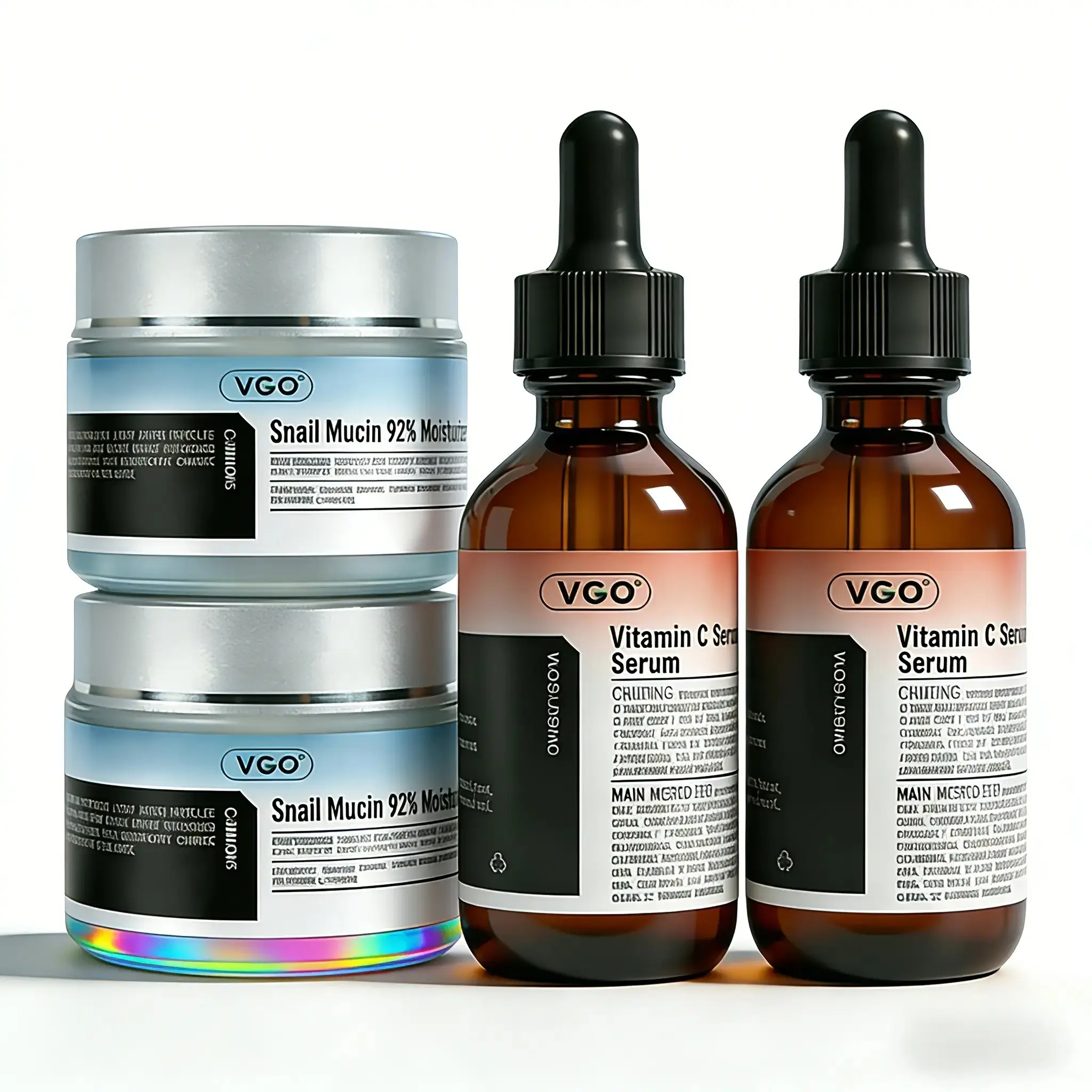 VGO Snail Mucin Moisturizer & Vitamin C Facial Serum 2-Step Skincare Set, Lightweight Hydrating Formula for Smooth Skin, All Skin Types
