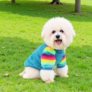 Dog Jumpsuits for Small Dog Winter Warm Velvet Turtleneck Sweater Pet Clothes with Rainbow Sleeves