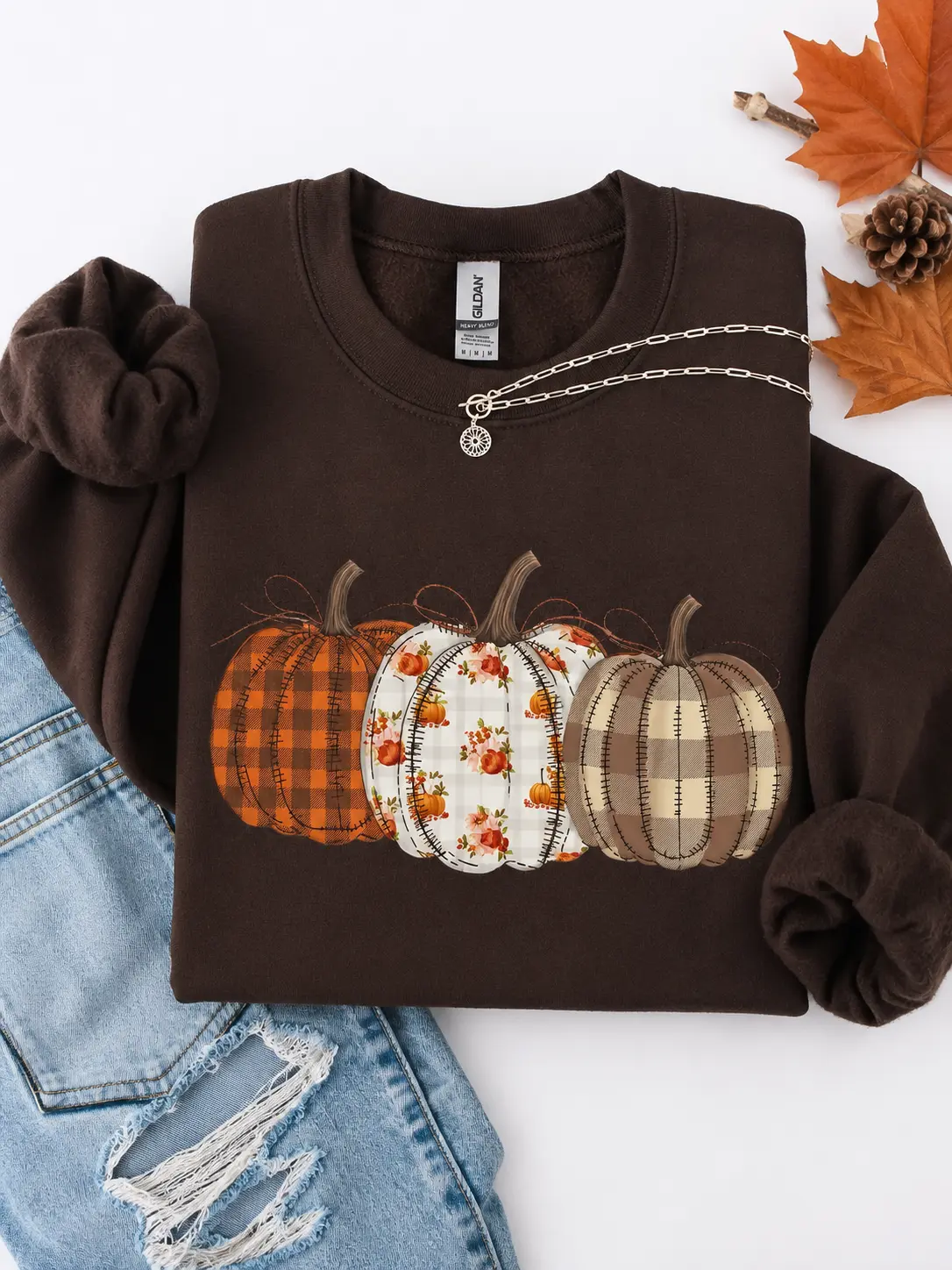 Cute Patterned Pumpkins, Halloween, Autumn, Fall, Plaid, Halloween Sweatshirt, Spooky, Witch, Pumpkin, Halloween, Crew Neck, Women's, Crewneck