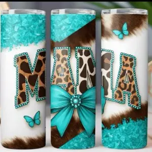 Personalized Western Glam 20oz Tumbler | Teal Bow & Butterfly