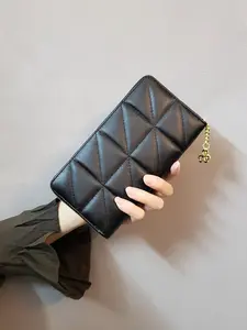 Women's Long Zipper Wallet Wrist Strap Handbag, Luxury PU Leather Rhombus Pattern, Daily Use Fashion Card Holder, Phone Case Zip Wristlet