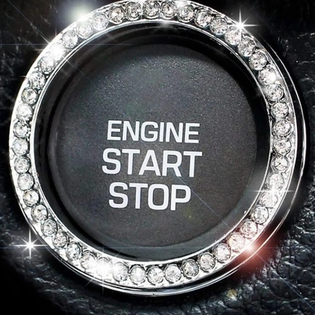 Fashion Rhinestone Decor Car Start Button Decoration, Car Engine Start Stop Button Cover Ring Decal, Universal Car Interior Decoration Accessories, Rh