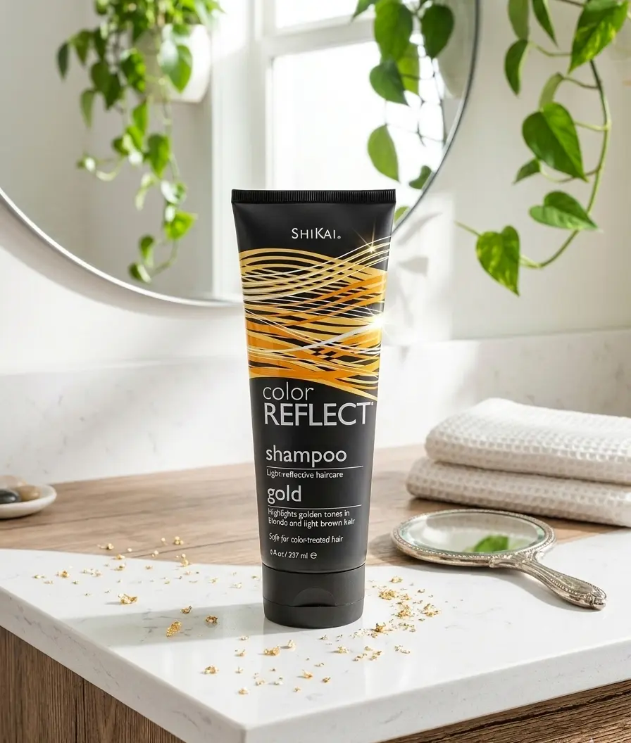 Color Reflect Gold Shampoo - Mild UV-Protective Lightening Cleanser for Blonde Hair with Sunflower & Chamomile Extracts, Luminous, All, Water, Unisex, Scented, Liquid, Plant Based, Cruelty Free, 250G, Mild Plant Base, Golden Tone Boost, Cocamidopropyl Hyd