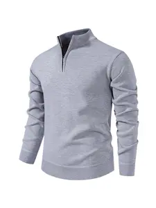 Men's Fall Winter Half-Zip Stand Collar Fleece Pullover Sweater, Casual Plain Knit Top, Comfortable Versatile Clothing for Cold Weather, Lightweight Knit Sweater