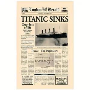 Vintage Titanic Sinking Newspaper Print Canvas Poster, 30.48x 45.72cm , Frameless Wall Art, Featuring RMS Titanic and Passenger List, Perfect for Home Bars, Clubs, Cafes, Billiard Rooms, Cafe Wall Art|Newspaper Style Artwork|Art design, nautical decoratio