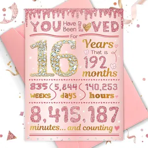 16th Birthday Card, 16 Year Old Girl Birthday Gift Ideas, Sweet 16 Gifts for Girls, Daughter, Granddaughter, Niece, 16th Birthday Decorations for Girls, Sweet 16 Birthday Card Rose Gold 16 Bday