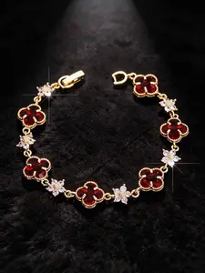 Bohemian Style 18k Gold Plated Copper Zircon Bracelet, Lucky Summer Flowers Bangle, Unisex Beach Jewelry Gift