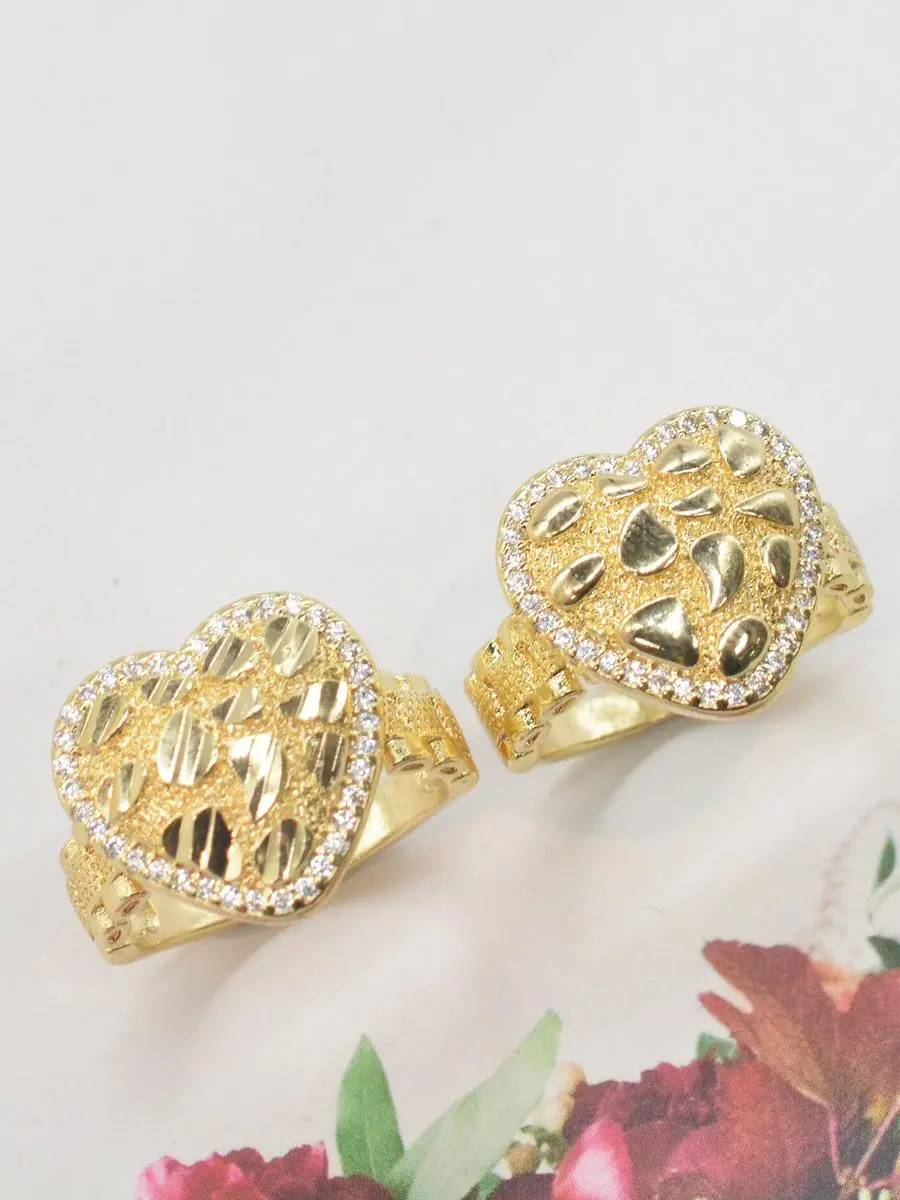 14K Gold Heart  for Women |   Sparkling Crystal Statement  cluster date  Adjustable Promise Set moissanite engagement rings