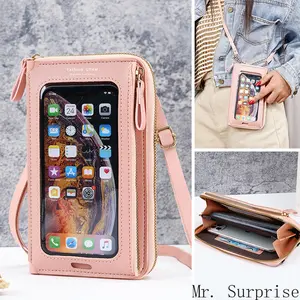 Touchable Screen Phone Bag for Women, Multifunctional Zipper Crossbody Pouch, Fashion Versatile Mini Shoulder Bag, Transparent Window Design Single Shoulder Purse Casual Daily Travel Small Handbag