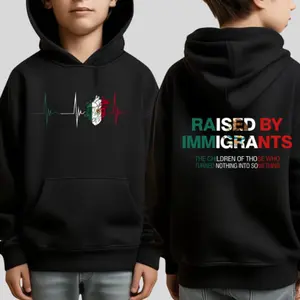 [YOUTH] Raised By Immigrants 2 Sides Hoodie Cultural Identity Quote Sweatshirt Mexican Pride Latino Heritage Empowerment Unisex Cotton Hoodie KLD