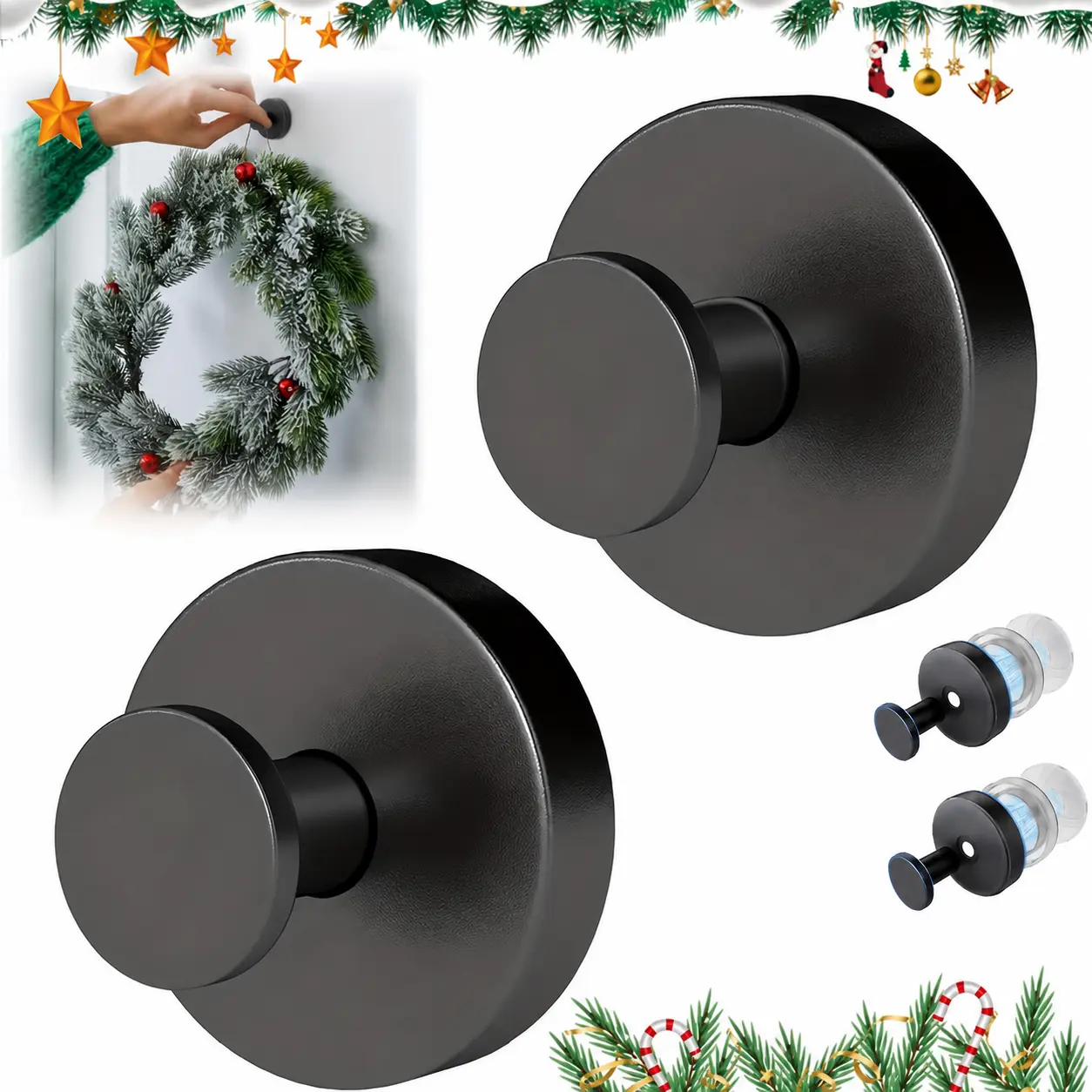 2PCs Matte Brushed Suction Cup Hooks for Shower, No-Drill Bathroom Hooks for towels, Strong Suction Cup Hooks for Bathroom&Kitchen, Waterproof Removable Suction cup Wreath Hanger for Tile Mirror