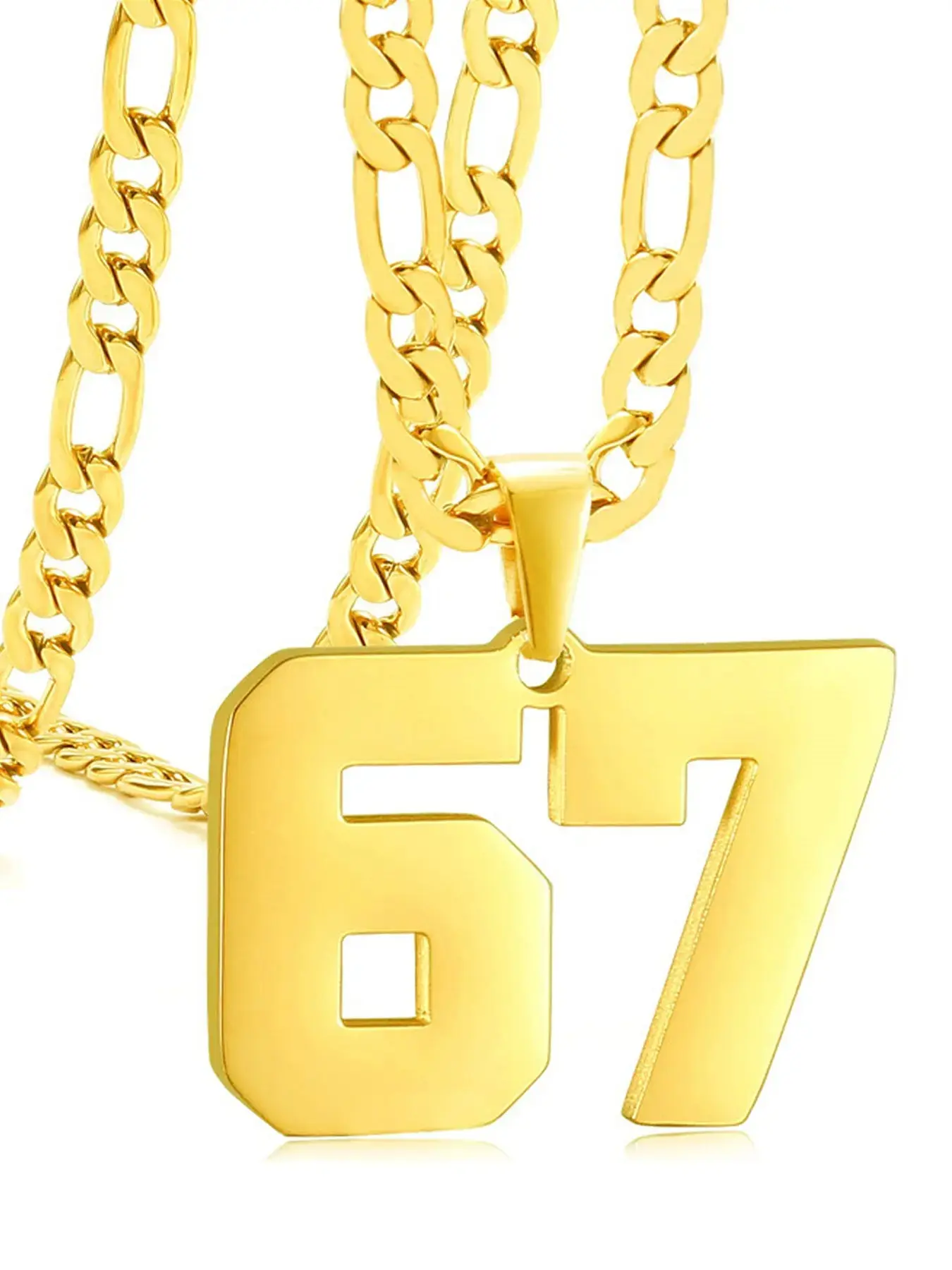 67 Number Necklace for Men and Women, Hip Hop Pendant Chain, Cuban Link Design Trendy Numeric Jewelry, Street Style Fashionable Accessories, Chunky, polished modern silhouette flattering versatile