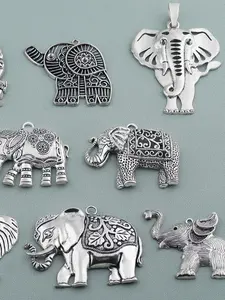 2pcs Tibetan Silvery Large Animal Elephant Charms Pendants for Necklace Jewelry Making Findings
