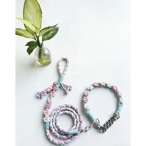 Eco-Friendly Dog Walking Essentials – Hand braided Cotton Collar & Leash with Gentle Stretch