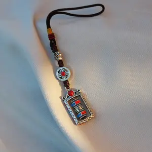 Tibetan Buddhist Prayer Wheel & Vajra Protection Zipper Charm, Buddhism Rearview Mirror Charm, Tibetan Style Keychain Car Charm (R)