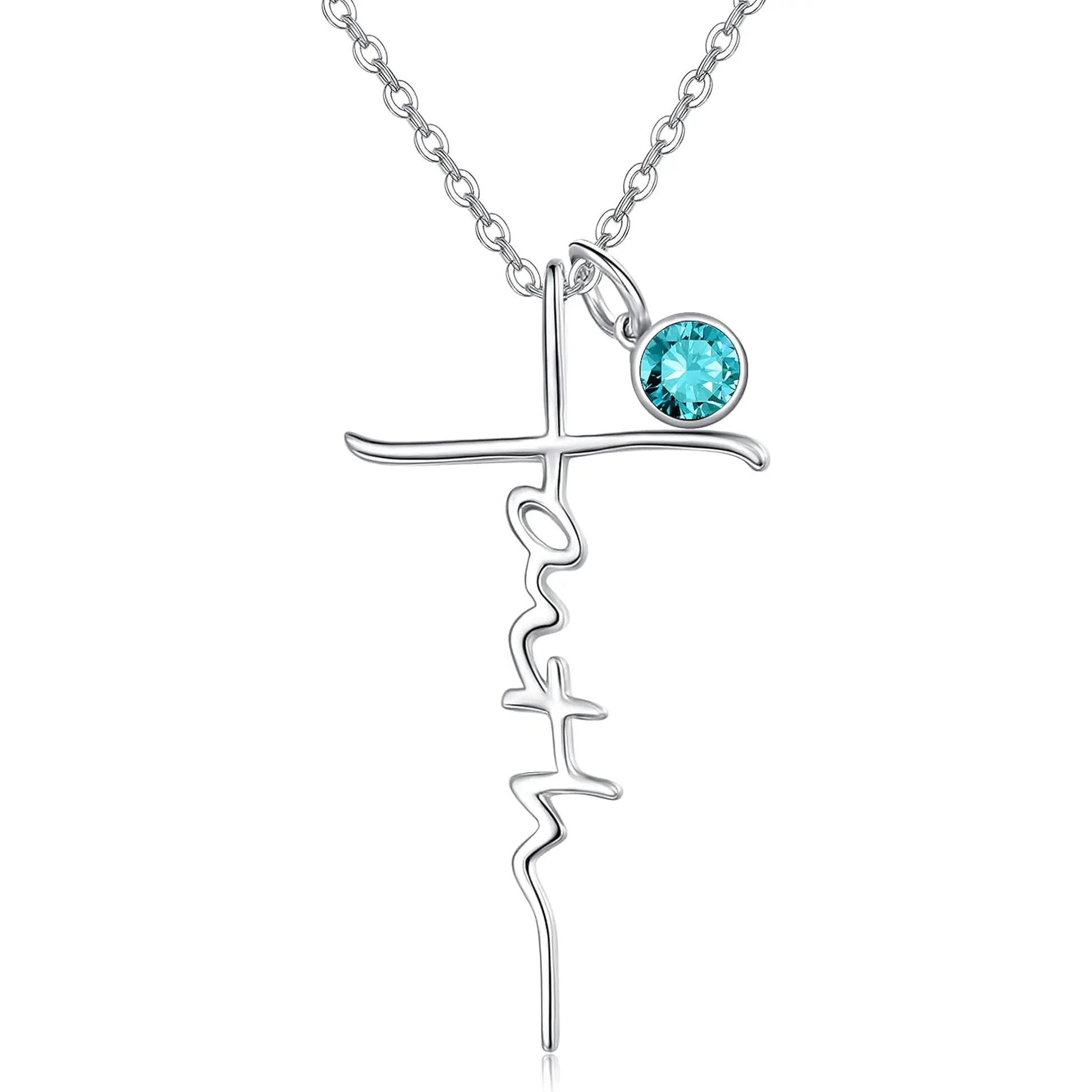 PRAYMOS Faith Necklace for Women 925 Sterling Silver Cross Pendant Necklace Birthstone Initial Necklace Jewelry Gifts PRAYMOS