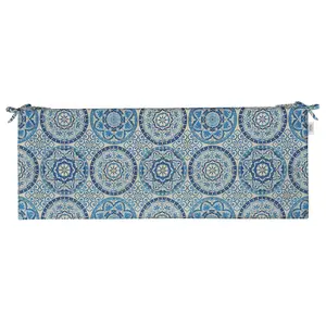 RSH Décor Foam Cushion for Indoor/Outdoor Bench, 72” x 18” x 2”, Blue Wheel Indigo with Ties