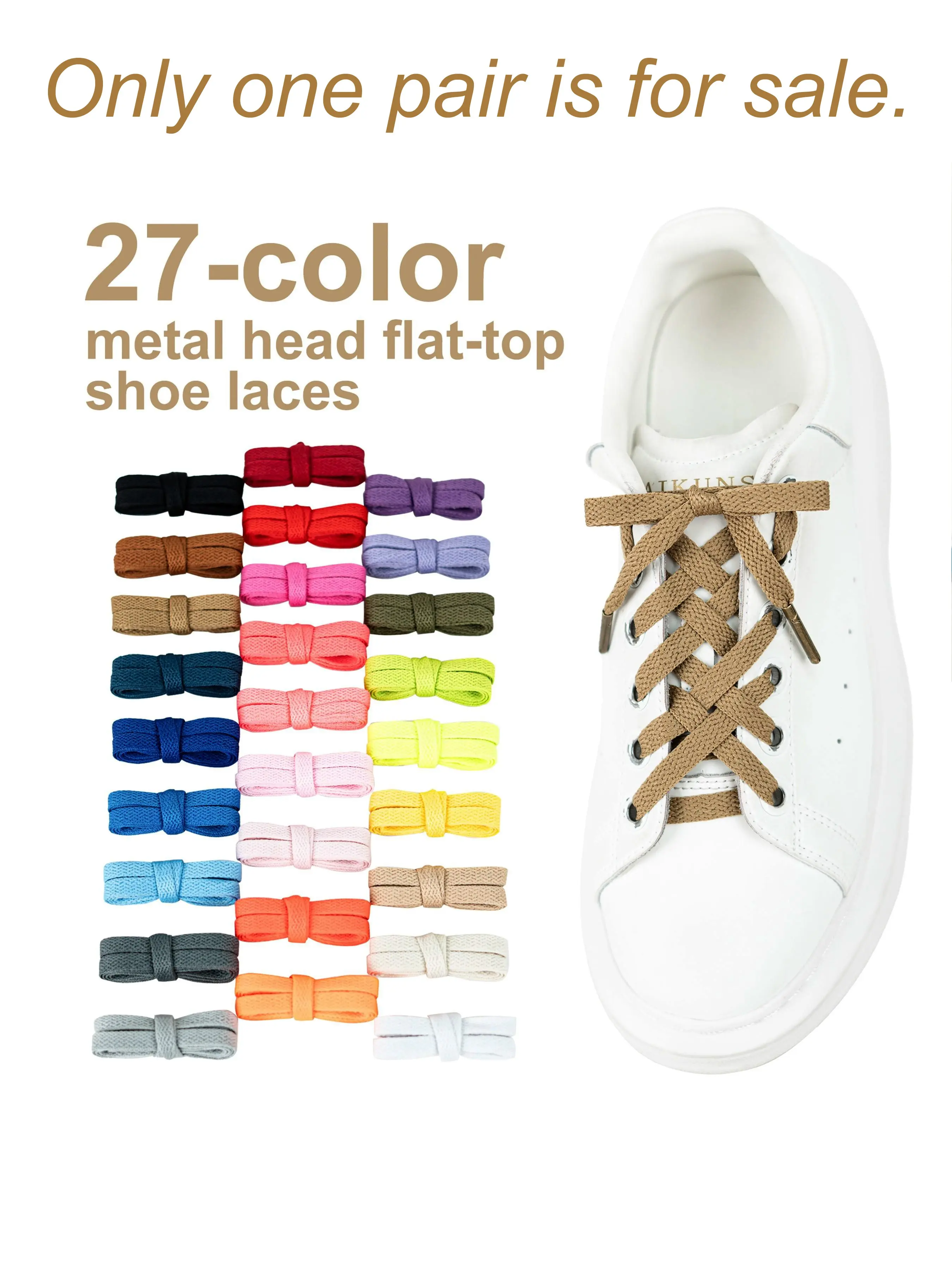 Ancient Copper Color Metal Head Shoe Laces, 8mm Wide Flat Solid Color Casual Sports Shoelaces, Daily Wear Footwear Accessories