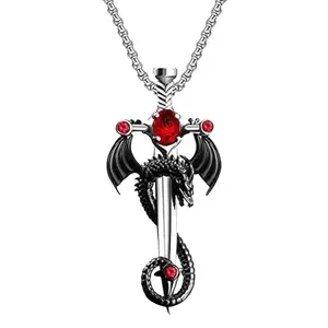 Dragon Sword Cross Pendant Necklace - Punk Zircon Dragon Pendant - Vintage Wrapped Sword - Dark Gothic Jewelry for Men & Women