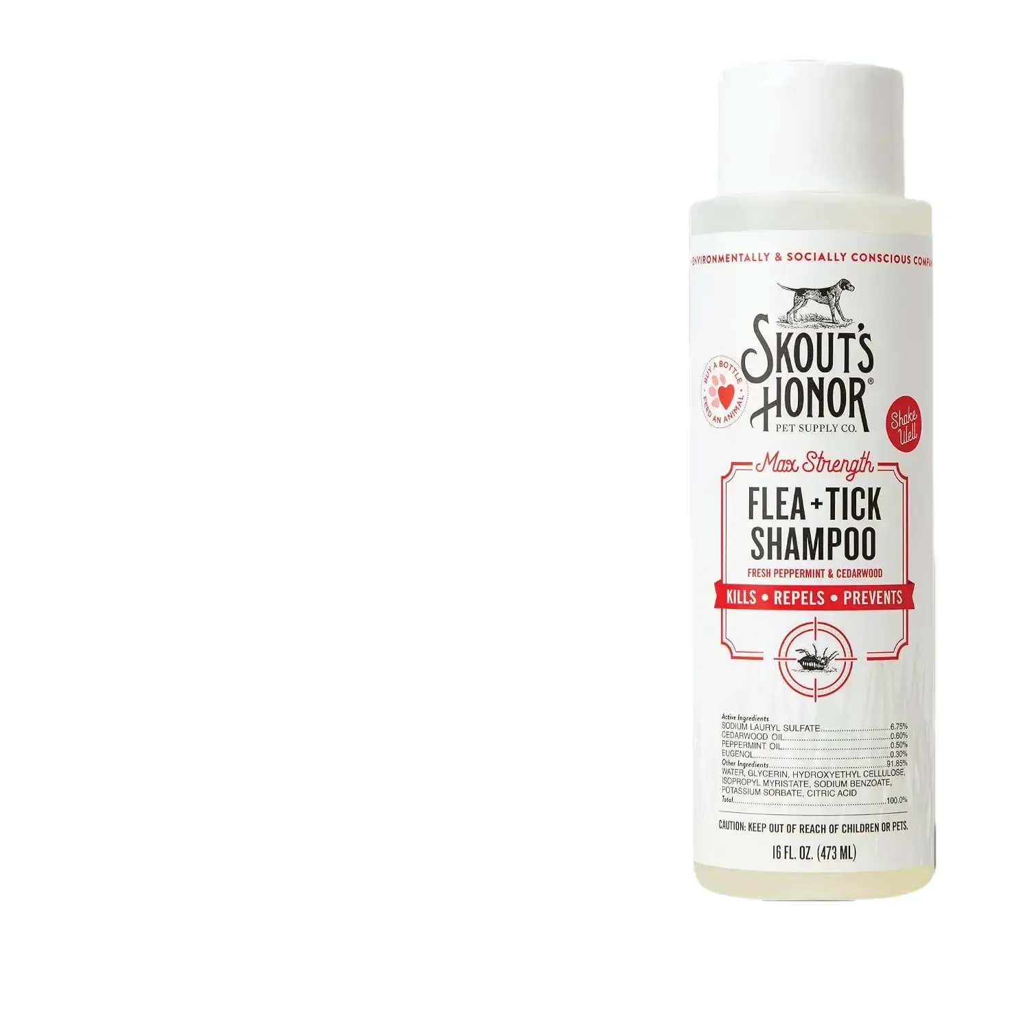 SKOUT'S HONOR Natural Flea and Tick Shampoo for Dogs, 16 oz | Max-Strength Mint and Cedarwood Essential Oil Formula, Targets Larvae and Eggs, Repels Mosquitos