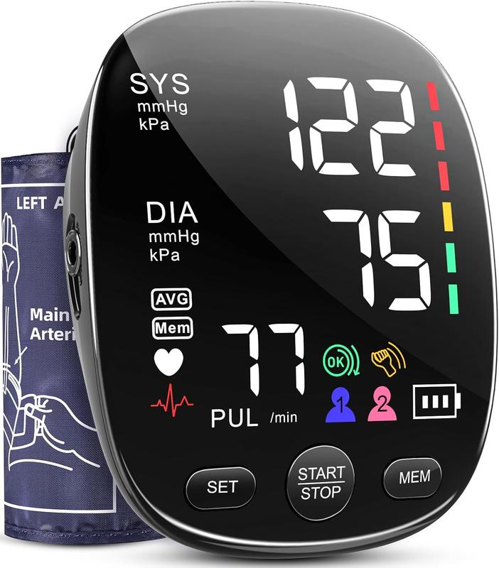 Blood Pressure Monitor : AILE Automatic Upper Arm Blood Pressure Monitor - Skin-Friendly Blood Pressure Cuff for Adults - Extra-Large Colour Screen - Accurate BP Machine 2 * 120 Readings Healthcare Kit nurse accessories Daily Aid Men Fit