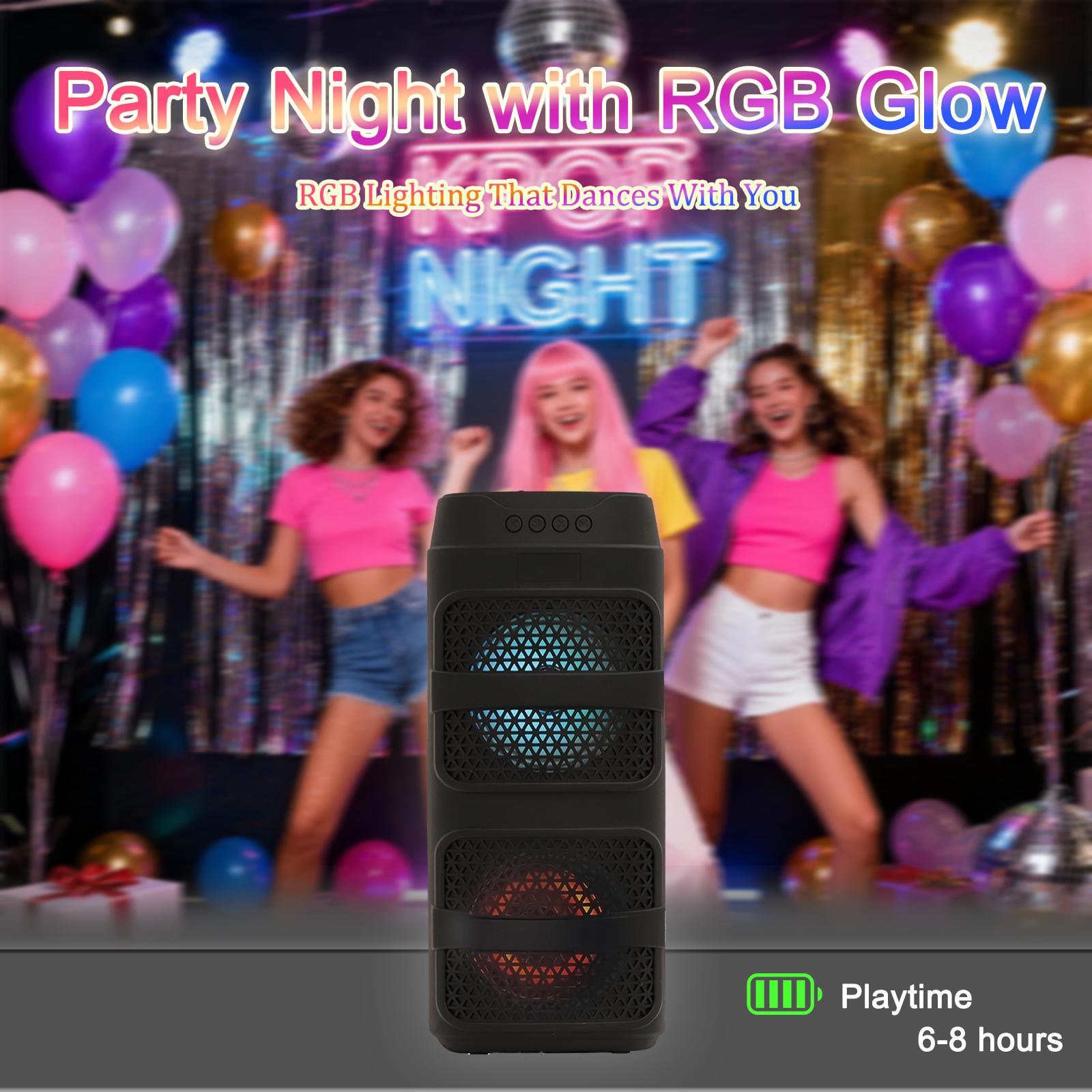 Portable Wireless Party Speaker with Subwoofer, Long-Lasting Battery, Neon LED Lights, Outdoor/Indoor Big Support TF Card MP3 Player Party for Home Camping Phone Computer PC