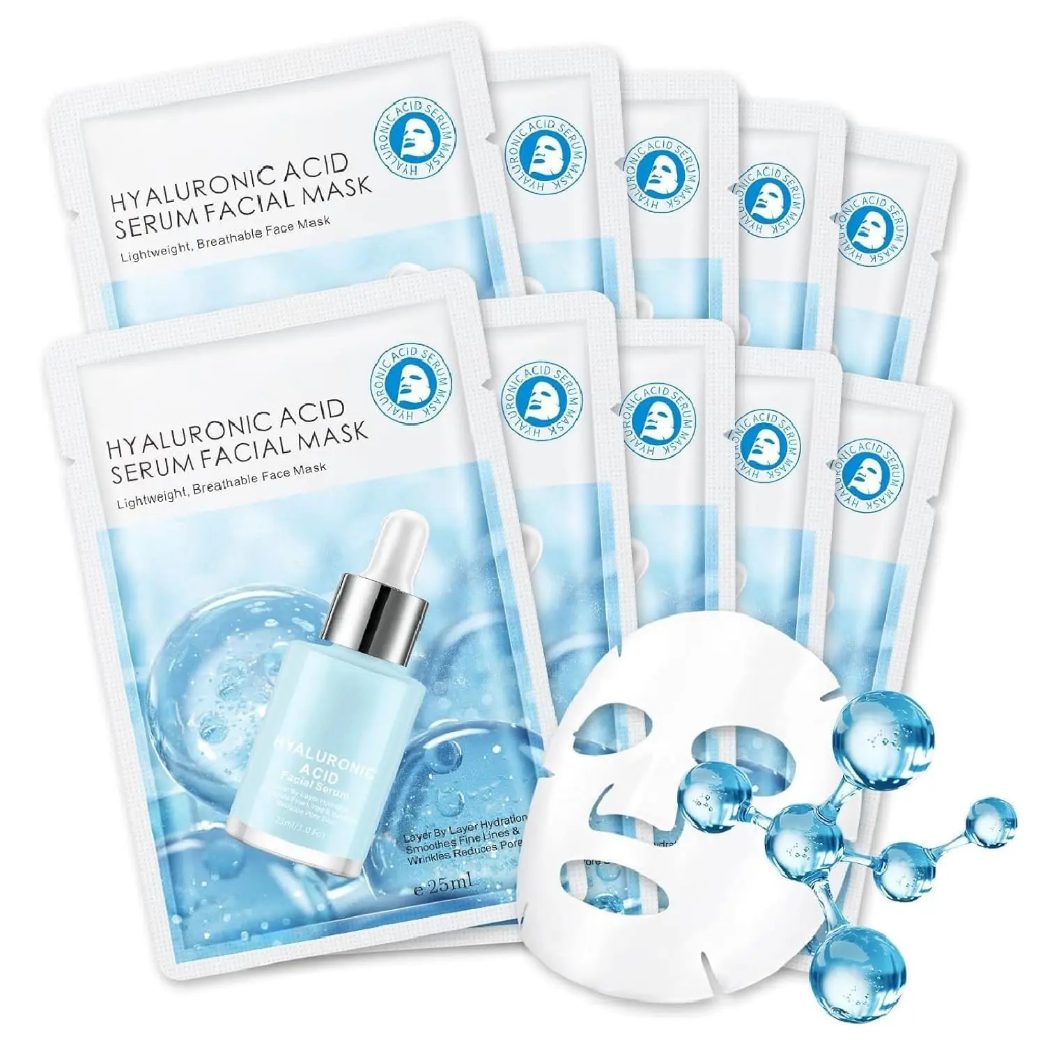 Face Masks Skincare, Hydrating Facial Masks, Deep Moisturizing Face Mask for All Skin Types, Facial Sheet Mask for Women Skin Care, Smoothing  10 Pack