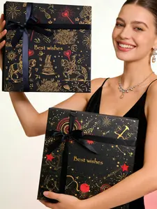 Amalee Gift  Large Blue Gift Box 12x12x4 Inches with Magnetic Lid, No Glue Needed, Includes Ribbon & Card for Wedding, Birthday, Christmas Gift Packaging All Occasion