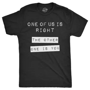 Mens One Of Us Is Right The Other One Is You T Shirt Funny Tee for Guys Mens Funny T Shirts Cool Vintage Fashion T-Shirt Gift Classic Menswear Funny Sarcastic Short Sleeve Novelty Tees for Guys Black