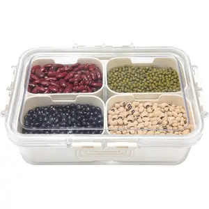 Versatile Serving Tray with Lid and Handle - Multi-Compartment Snackle Box for Organizing Fruits, Spices, Deli Meats, and  -  for Entertaining, Parties (4 Compartments)