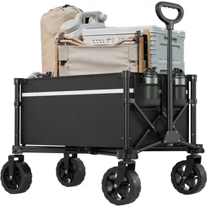 Collapsible Wagon Cart with Wheels Foldable - Folding Utility Heavy Duty Wagons Carts for Grocery Sports Garden Shopping Camping Wheelbarrows