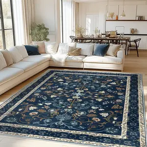 JAKOLIVE Oriental Traditional Dark Blue Tapestry Floor Carpet with Versatile Home Decor, Machine Washable, Suitable for Living Room, Bedroom, Hall, Bathroom, Kitchen, Laundry Room Eye-Catching Artistic Abstract Area Rug for Living Room