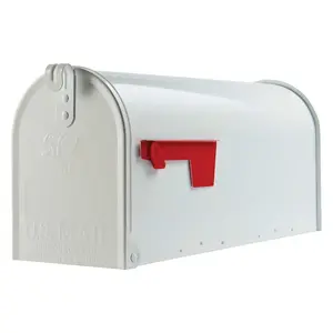 Elite White, Medium, Steel, Post Mount Mailbox