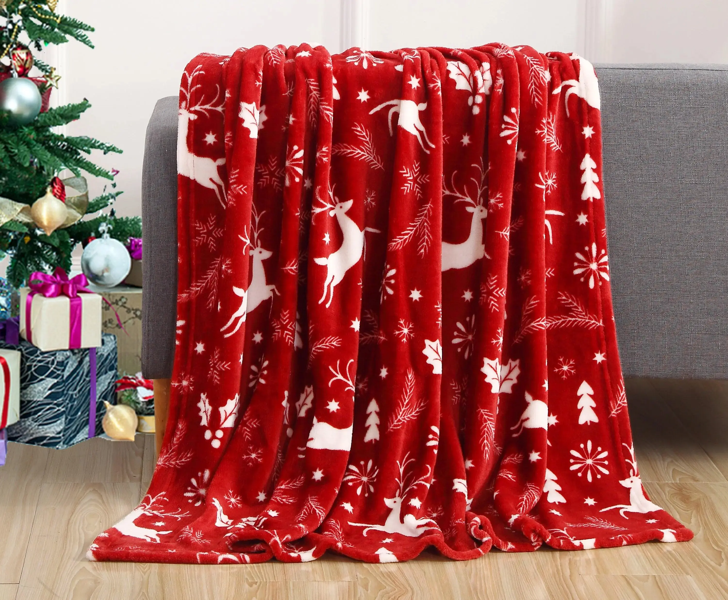 Christmas Vintage Holiday Flannel Throw Blanket, Retro Santa Tree Soft Fleece Blanket, Cozy Plush Blanket for Couch Bed Sofa, Winter Christmas Gift for Family