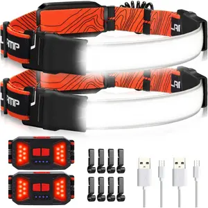 LED Headlamp Flashlight, 2Pack 1000LM 230°Wide-Beam Rechargeable Head Lamp for Adults, Red Taillight & 8 Clips Waterproof Hard Hat Light Headlamps for Running Hiking and Camping2026